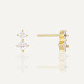gold plated twin square clear stone stud earrings front and side view