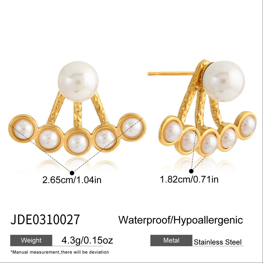Pearl front-back stud earrings dimensions and material detail