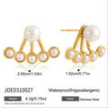 Pearl front-back stud earrings dimensions and material detail