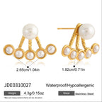 Pearl front-back stud earrings dimensions and material detail