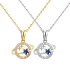 front view of gold plated and silver-finish planet pendant necklaces