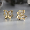 gold plated butterfly zirconia stud earrings in close-up