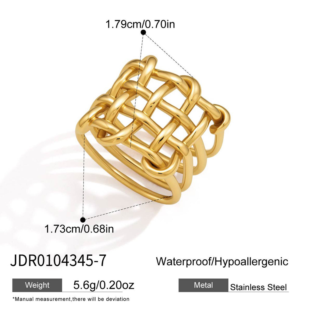 Woven lattice ring with dimensions and weight reference