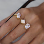 Close-up of three-shape zirconia ring on a hand