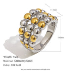 triple-row bead ring with approximate dimensions and weight