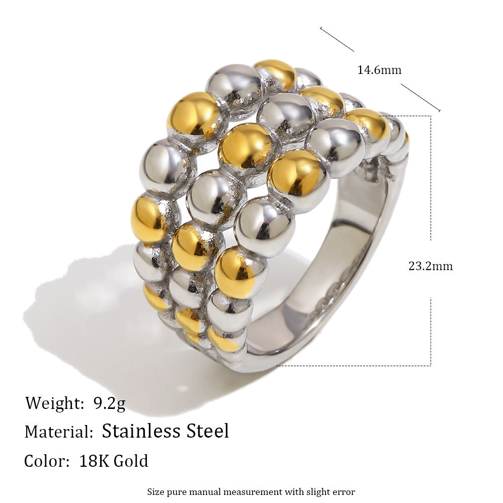 triple-row bead ring with approximate dimensions and weight