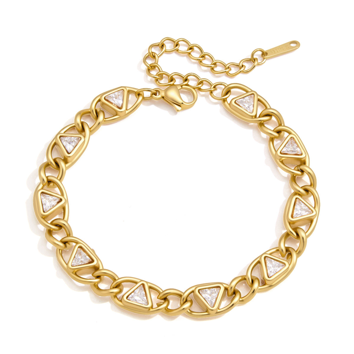 Stainless steel triangle link bracelet on white