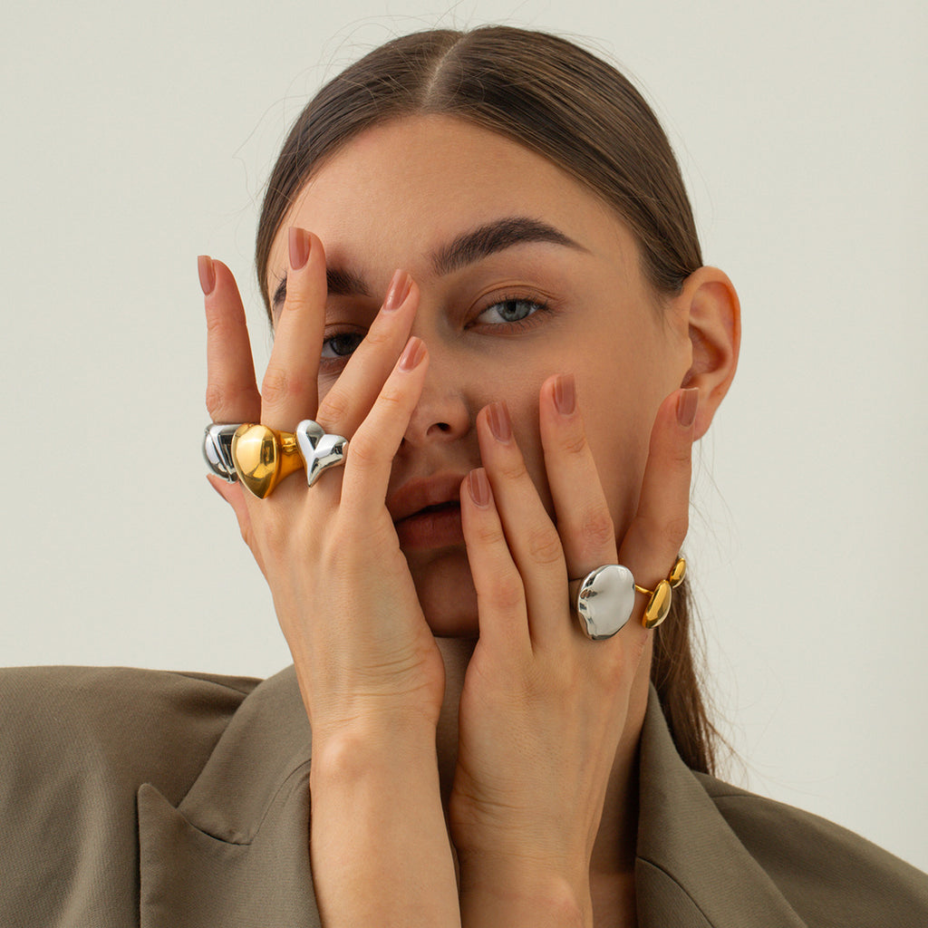 Wholesale Gold Plated Stainless Steel Dome Statement Ring Collection - front view