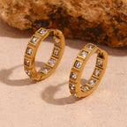 Gold plated 316L stainless steel square zirconia hoop earrings