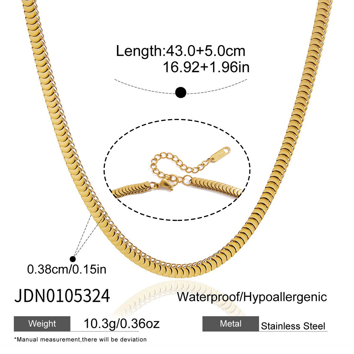 Flat chain necklace with lobster clasp dimensions