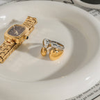 Two-Tone Stainless Steel Double-Dome Open Ring — styled view