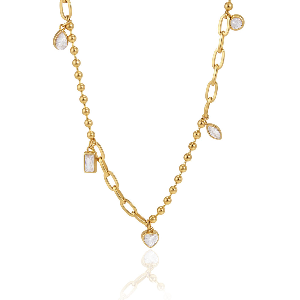 Front view of heart oval marquise and rectangular necklace accents
