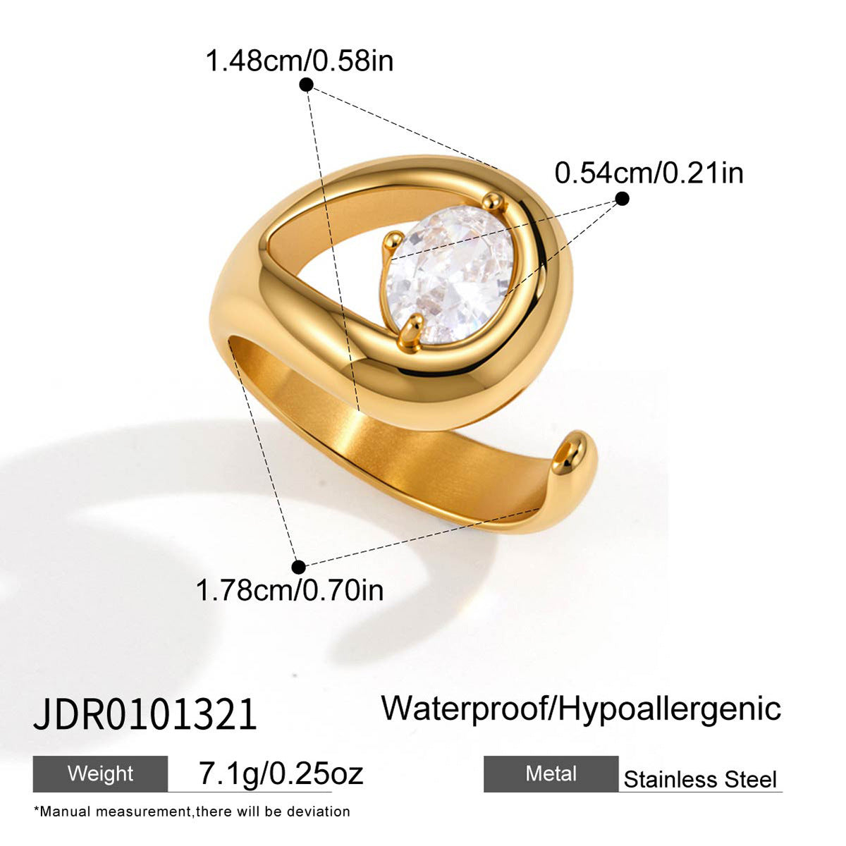 Gold-tone open ring setting dimensions