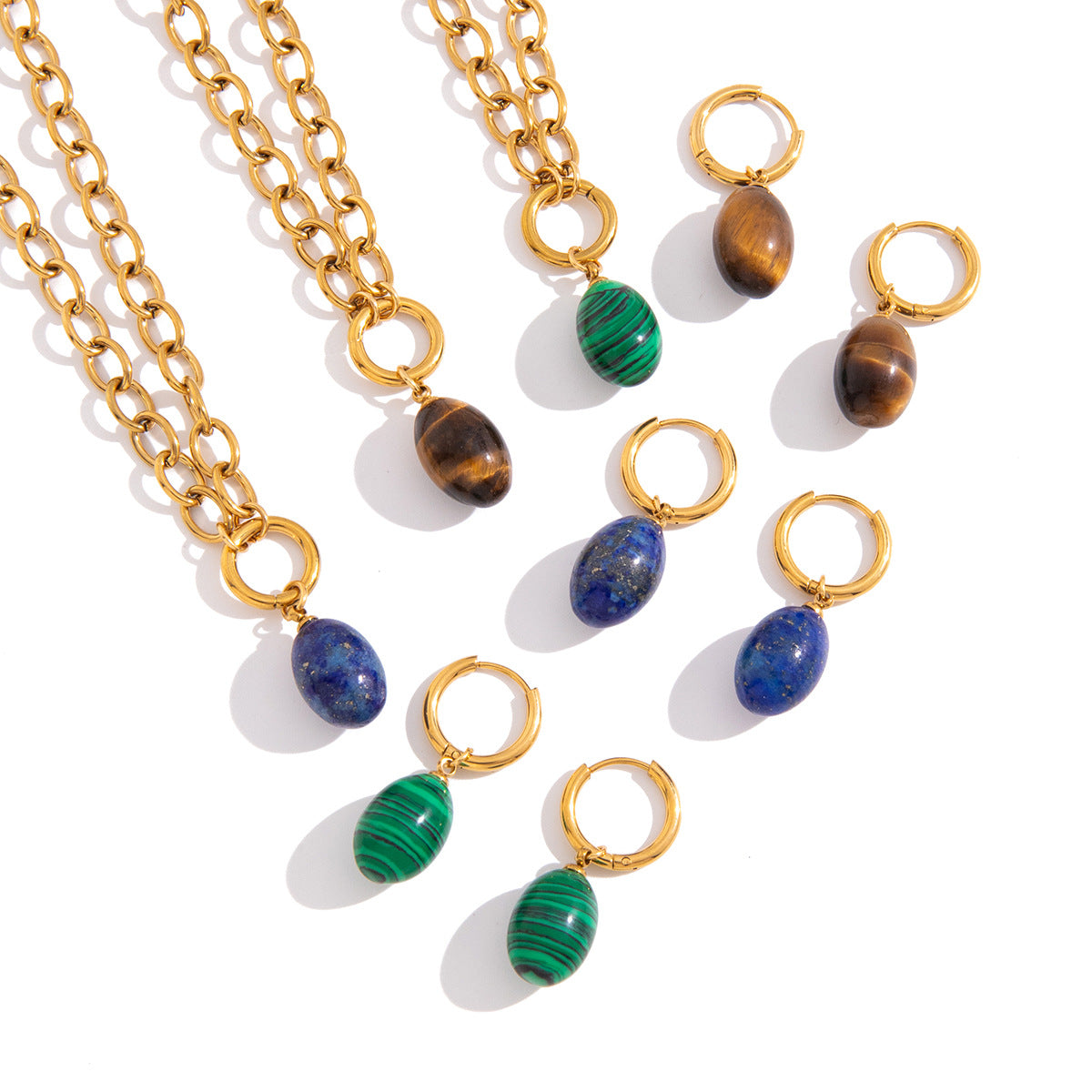 Colorful oval accent necklaces and earrings on white