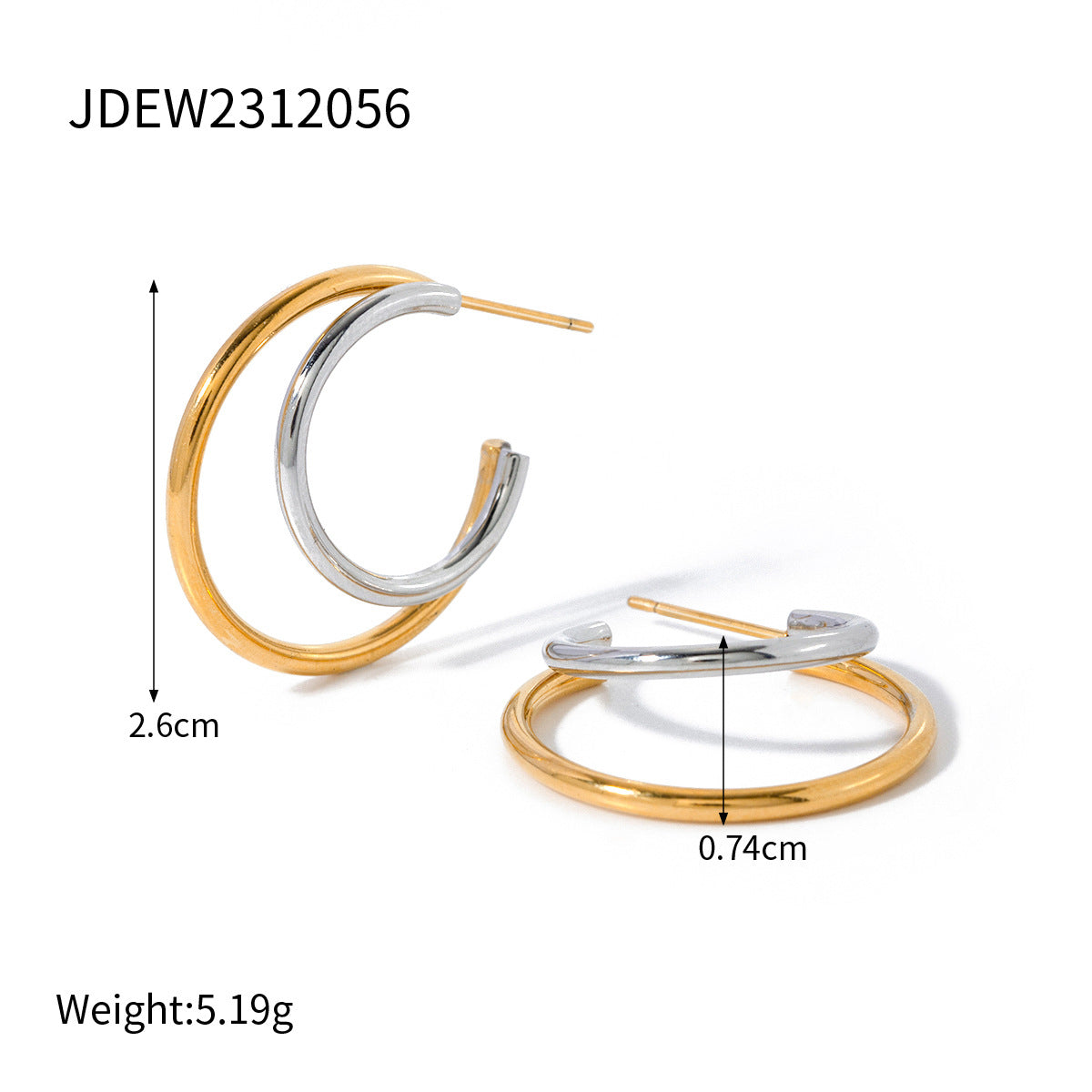 Stainless Steel Hoop Earring Collection in Mixed Finishes — scale reference