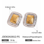 Two-Tone Hammered Square Stainless Steel Statement Stud Earrings size and proportion reference