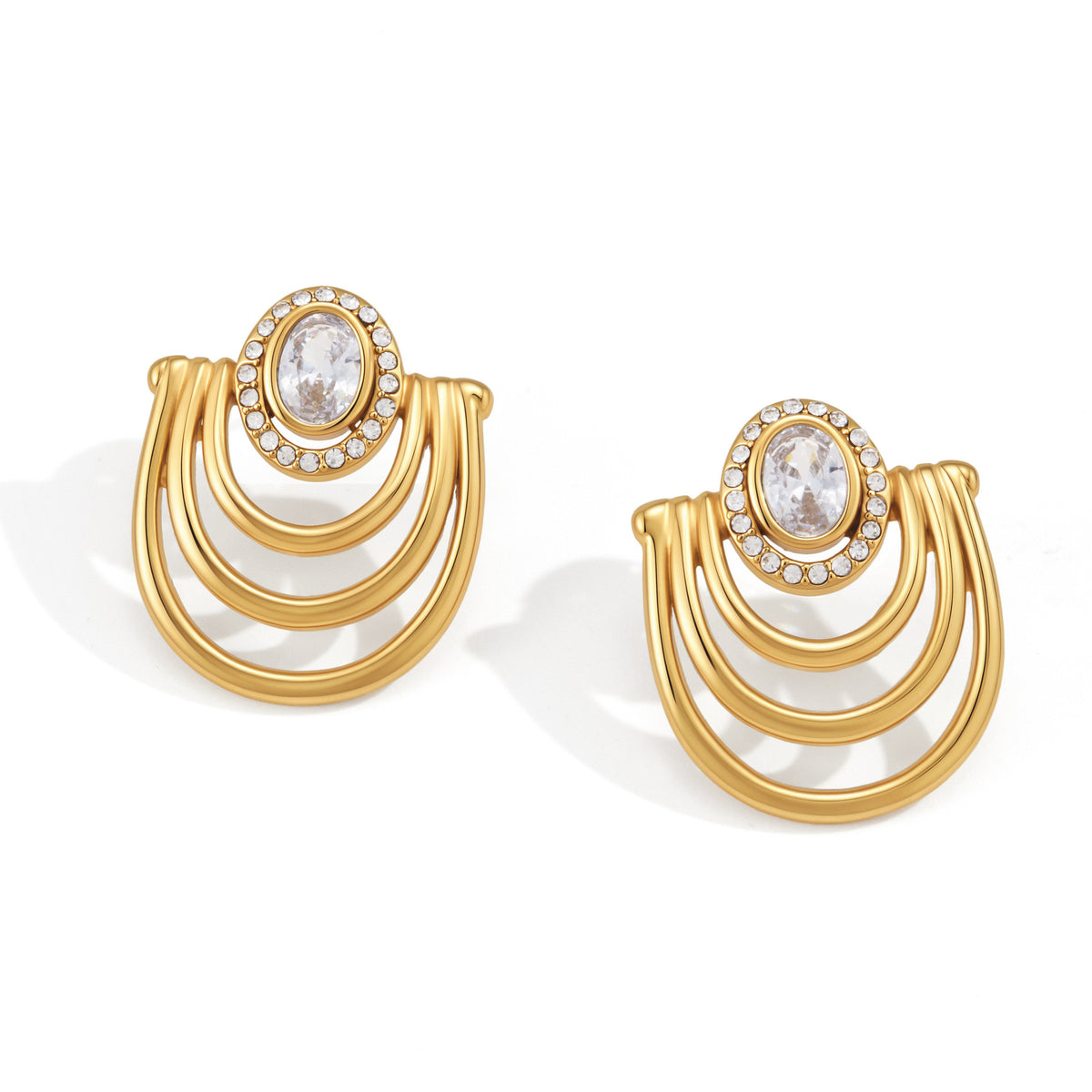 Front and angled views of oval centers and curved metal rows