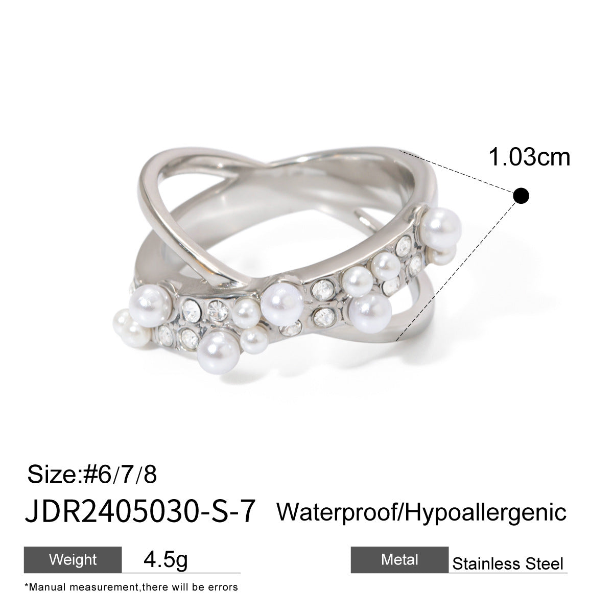 Pearl-Look Crossover Stainless Steel Ring Collection — wholesale view 6