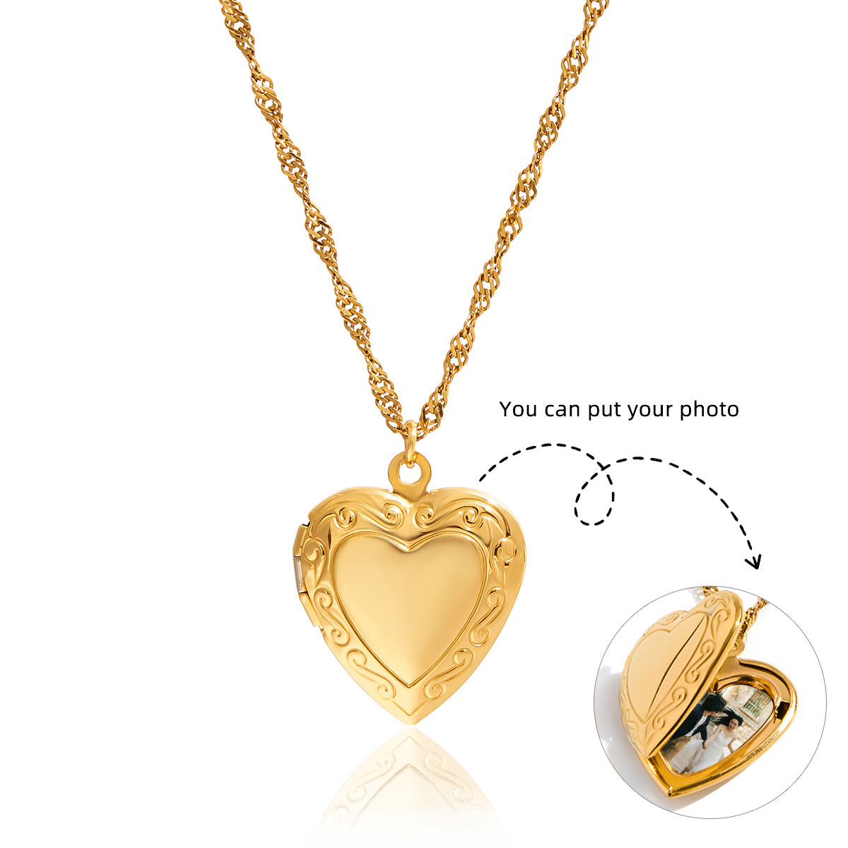 Gold-Tone Stainless Steel Heart Locket Necklace Collection — alternate angle