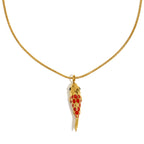 Gold and red fish pendant necklace front view