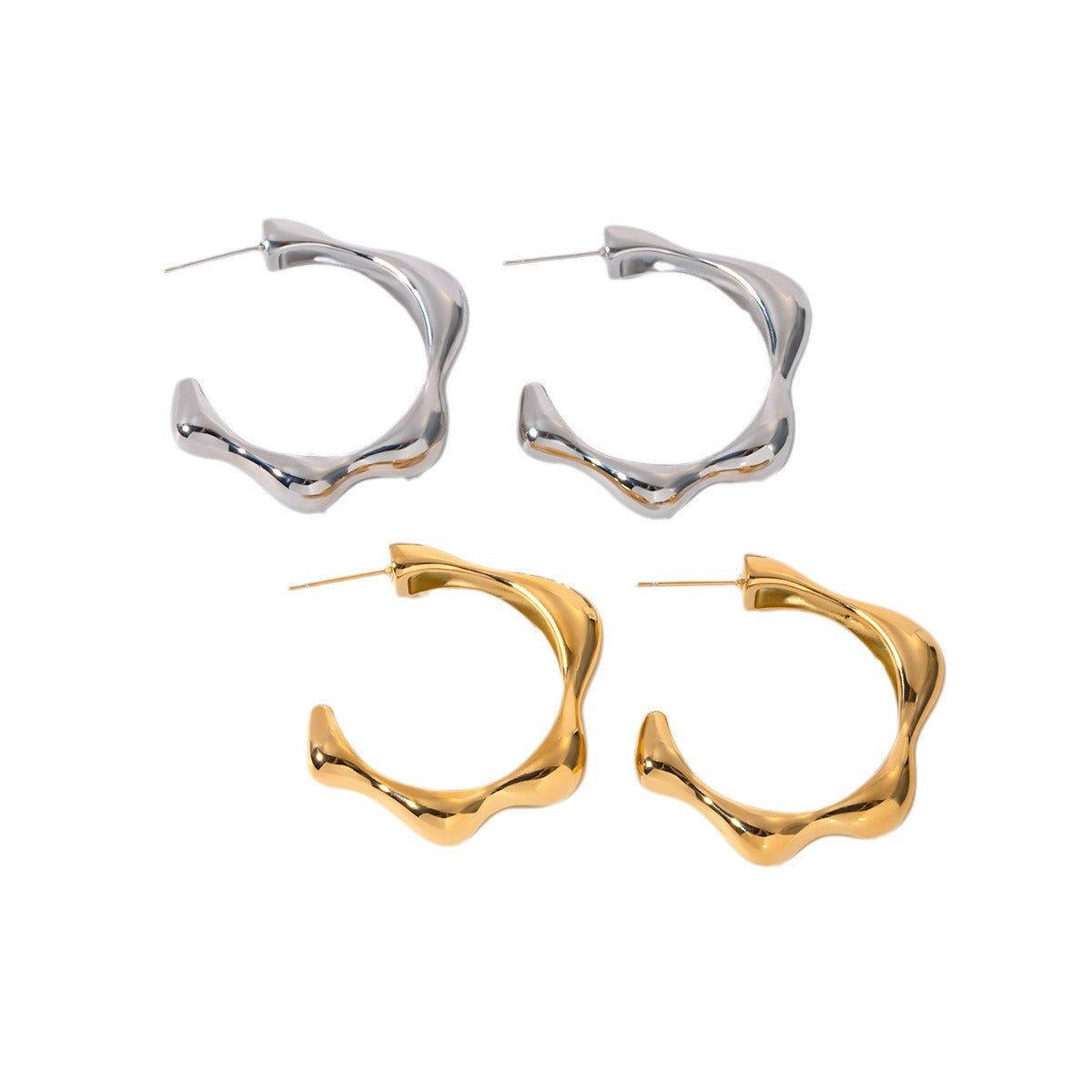 Gold Plated Sculptural Petal Stainless Steel Hoop Earrings – product view 4