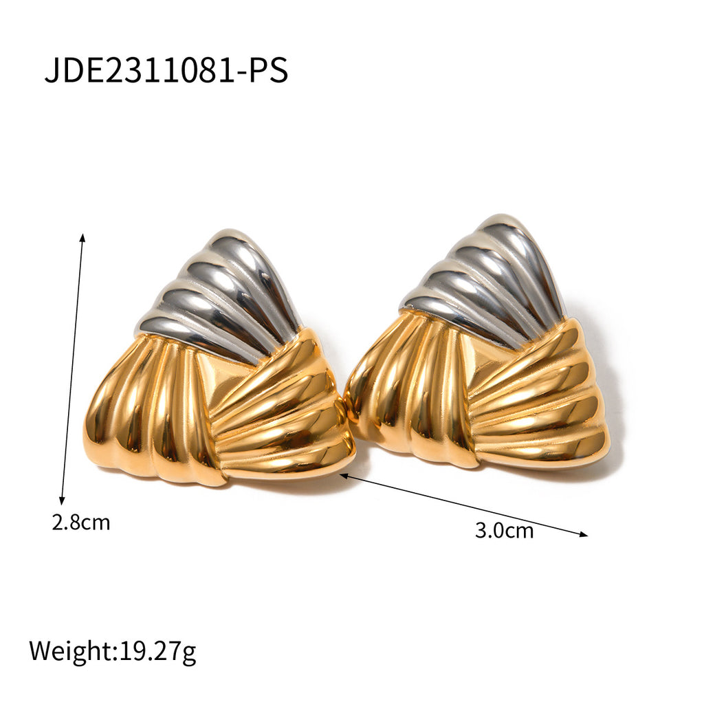 Two-Tone Textured Triangle Stainless Steel Stud Earrings size and proportion reference