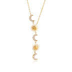 Front product view of the sun and moon drop on a fine chain