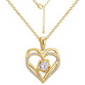 isolated gold plated double heart clear stone pendant necklace