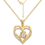 isolated gold plated double heart clear stone pendant necklace