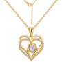 isolated gold plated double heart clear stone pendant necklace