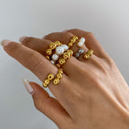 Pearl-Look Bead Stainless Steel Ring Collection — front view