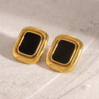 Gold-Tone Black Resin Square Stainless Steel Stud Earrings — wholesale view 1