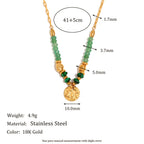 green bead coin necklace dimensions with supplier-listed 41 plus 5 cm length