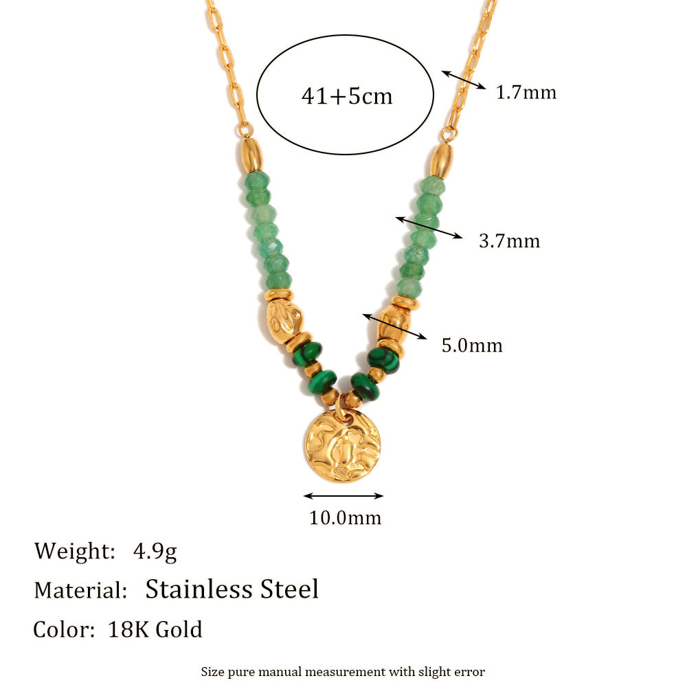 green bead coin necklace dimensions with supplier-listed 41 plus 5 cm length