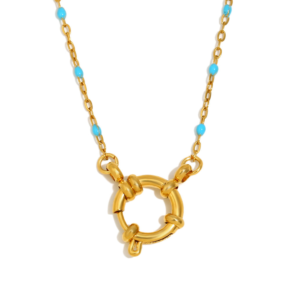 Gold Plated Stainless Steel Multicolor Bead Circle Pendant Necklace — chain detail