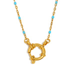 Gold Plated Stainless Steel Multicolor Bead Circle Pendant Necklace — chain detail