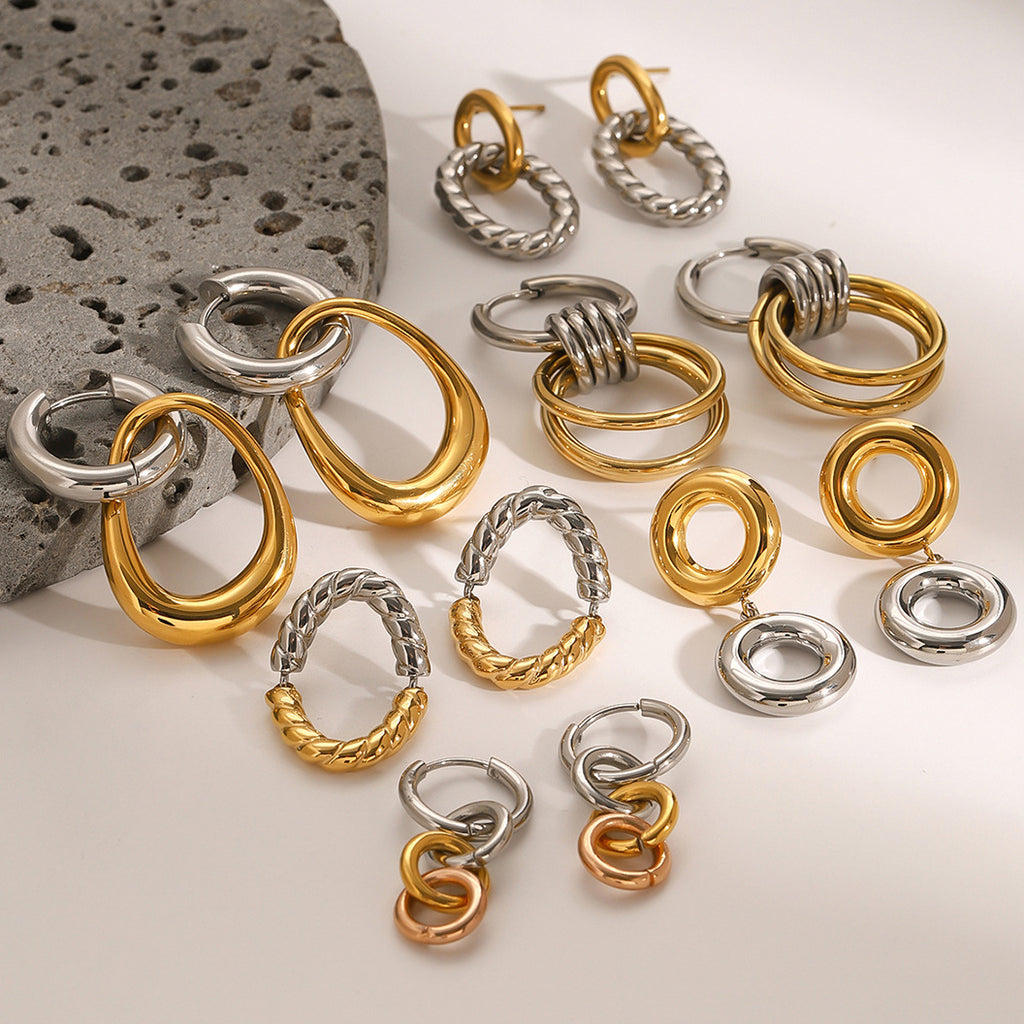 Two-Tone Circular Stainless Steel Earring Collection — wholesale view 1