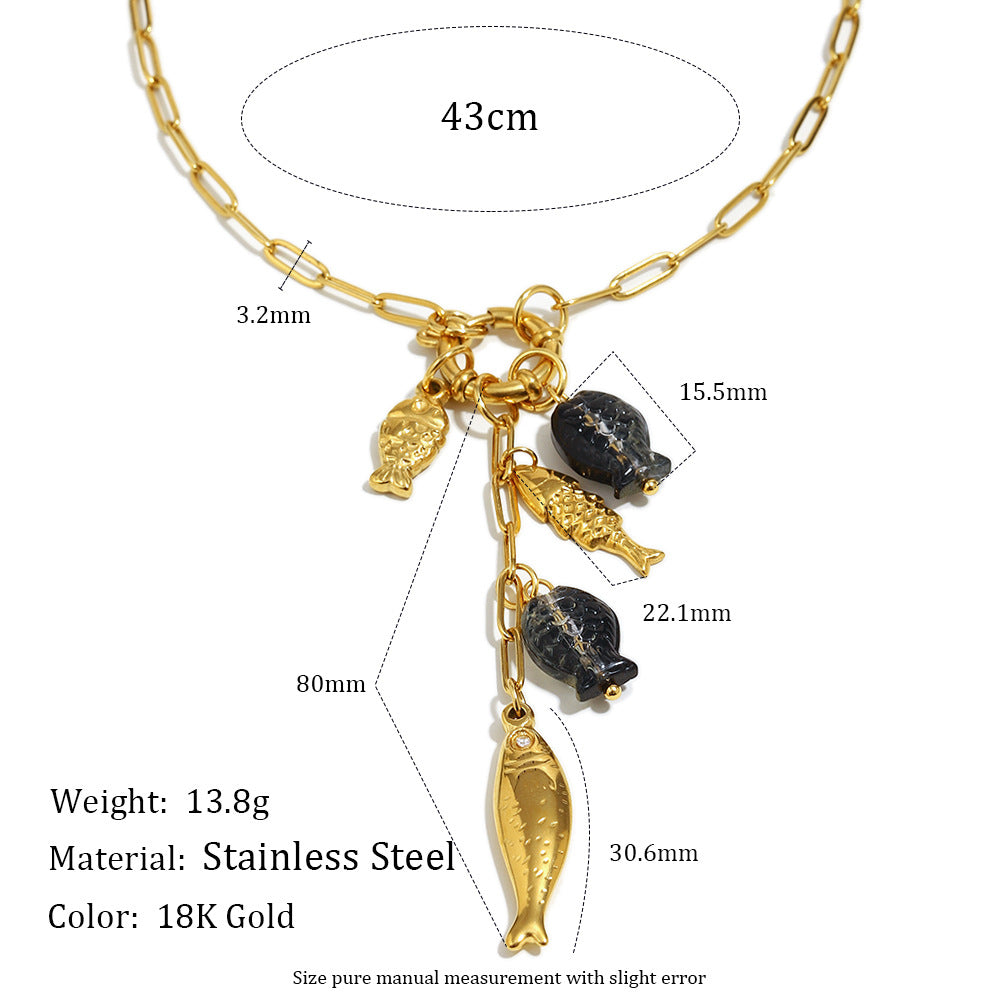 Gold Plated Stainless Steel Fish Pendant Paperclip Necklace — fish pendant close-up