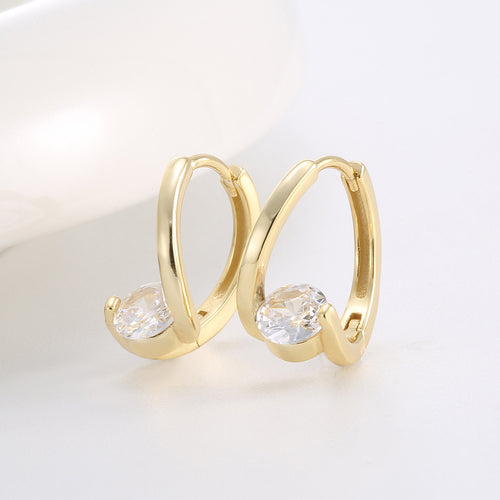 Gold Plated 925 Sterling Silver Round Zirconia Twist Hoop Earrings — upright pair showing twisted fronts