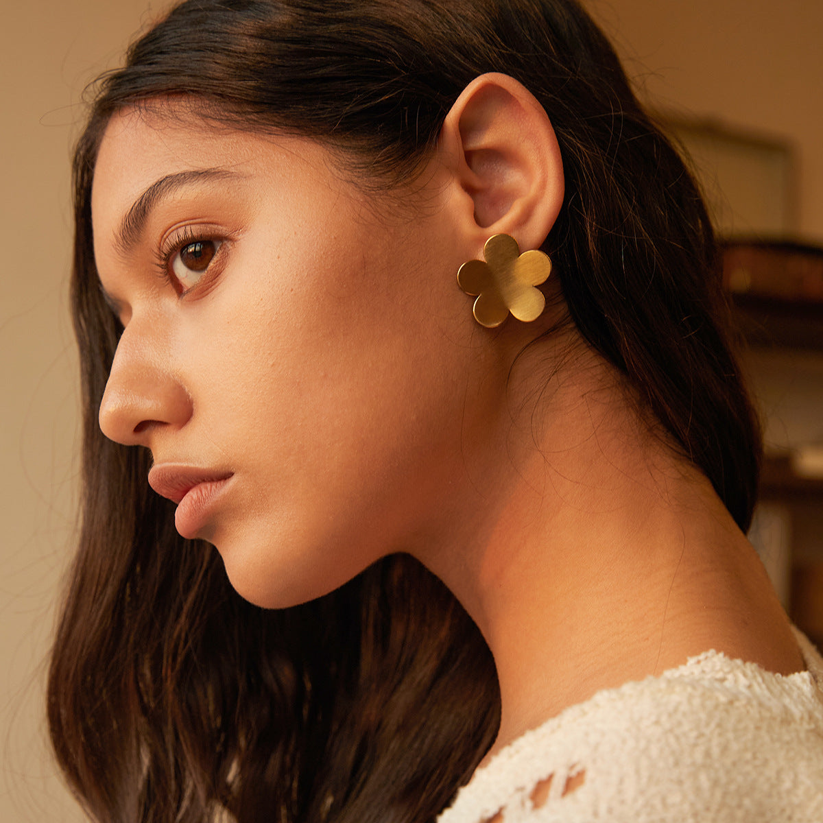 Gold Plated Stainless Steel Floral Stud Earring Collection – flat-lay view