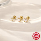 three gold plated resin bead flat-back earrings displayed on satin