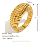 gold plated ribbed dome ring dimensions with 9.8 mm face and 12.1 g listed weight