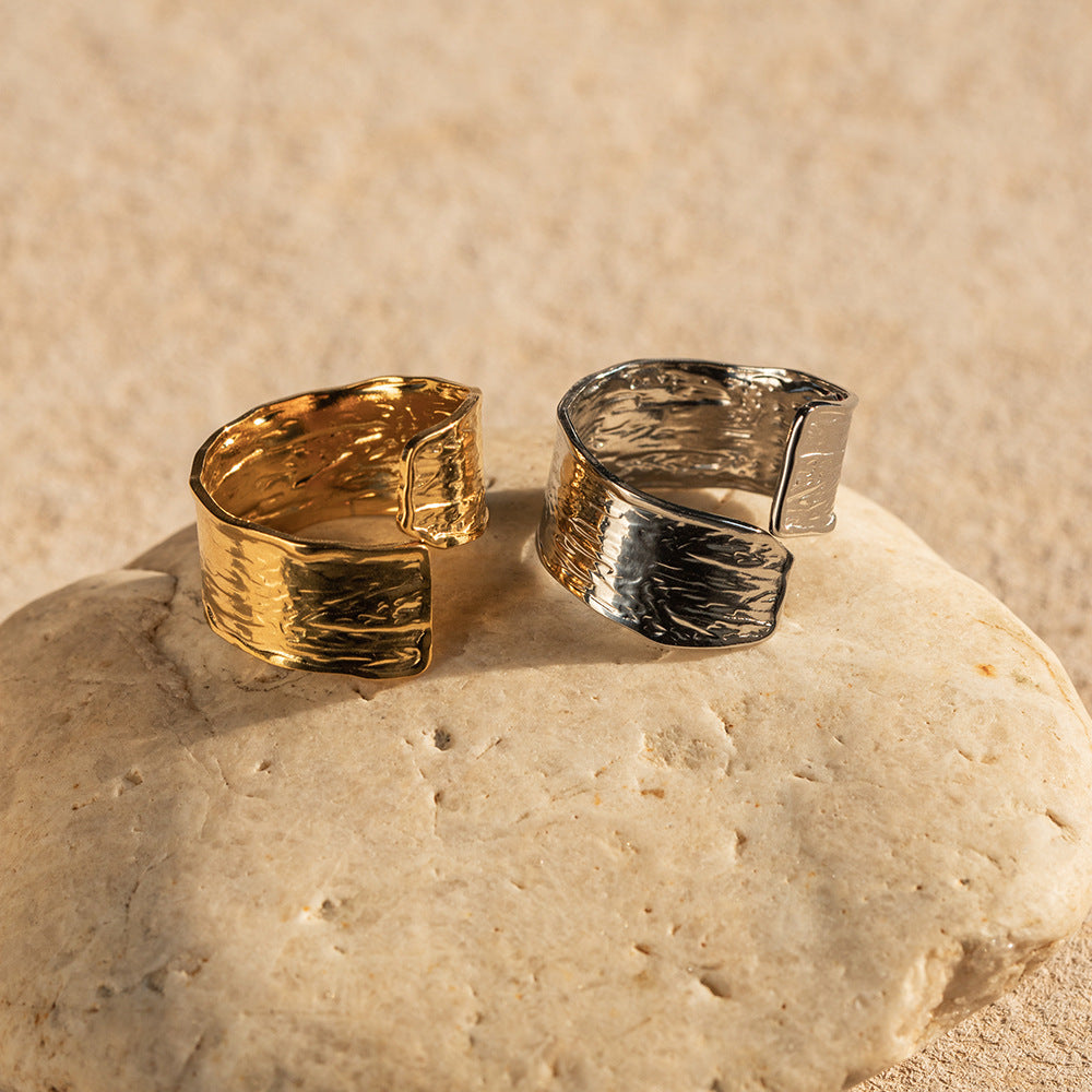 Stainless Steel Textured Split Band Ring styled product view