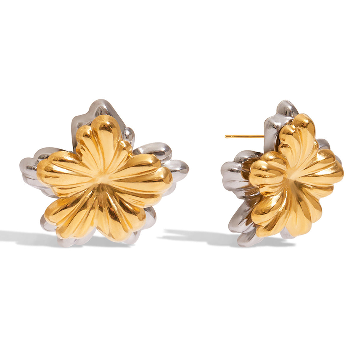Wholesale Gold-Tone Stainless Steel Floral Stud Earring Collection - design detail