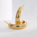 gold plated chevron-textured C-hoop earrings