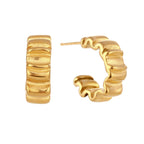 Gold Plated 316L Stainless Steel Pleated Hoop Earrings — front and side view