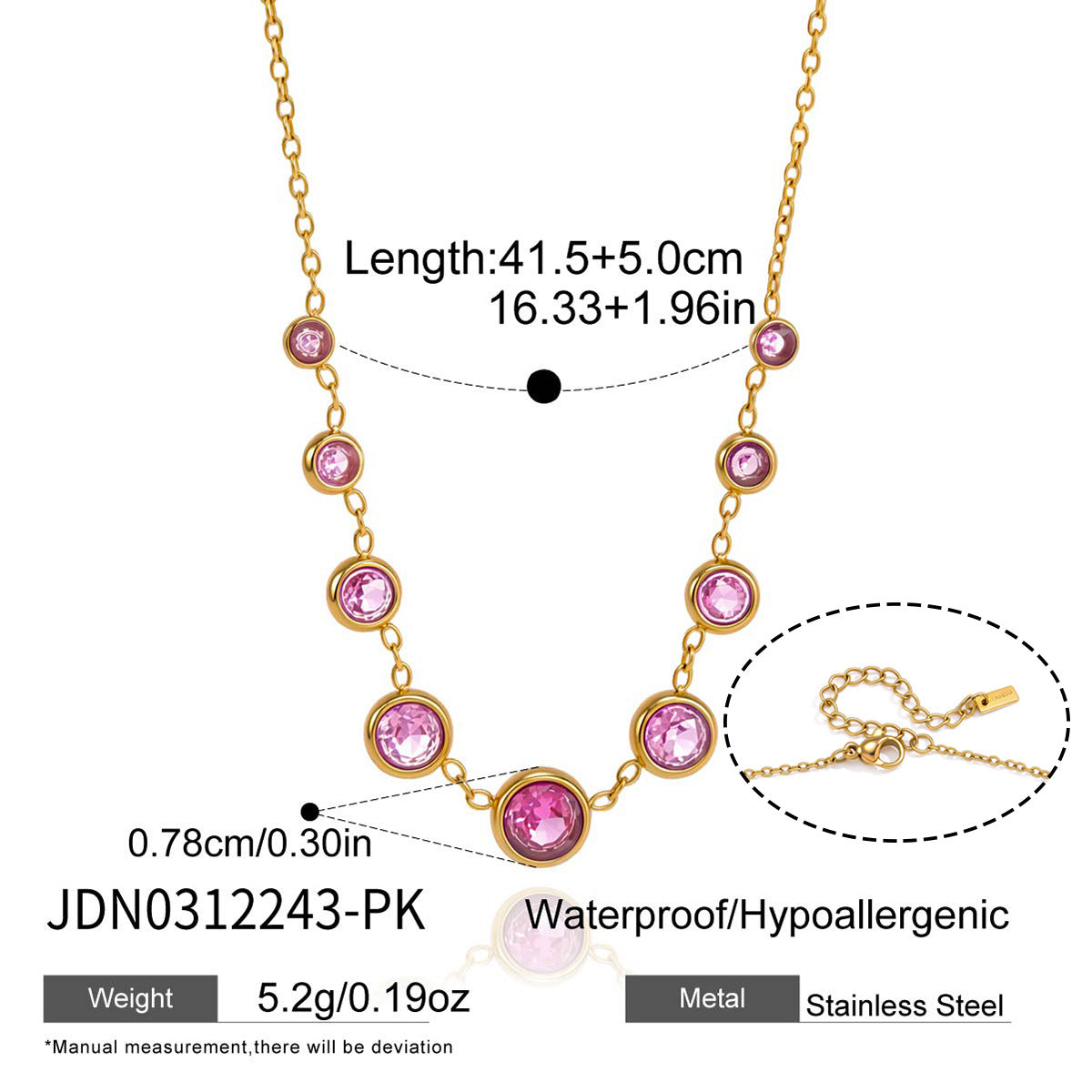 Pink-stone necklace measurement image