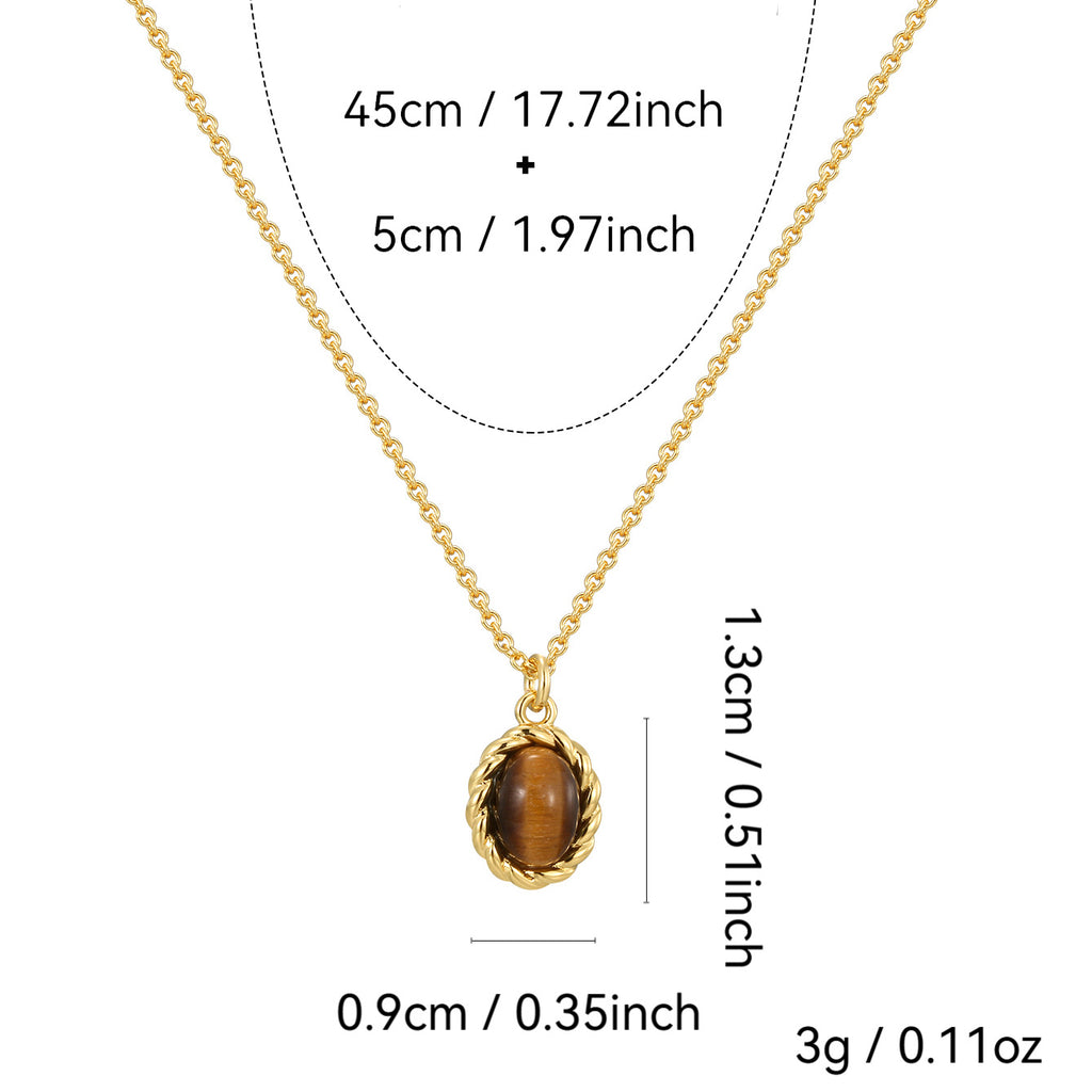 oval tiger's eye necklace dimensions and supplier-listed 45 plus 5 cm length