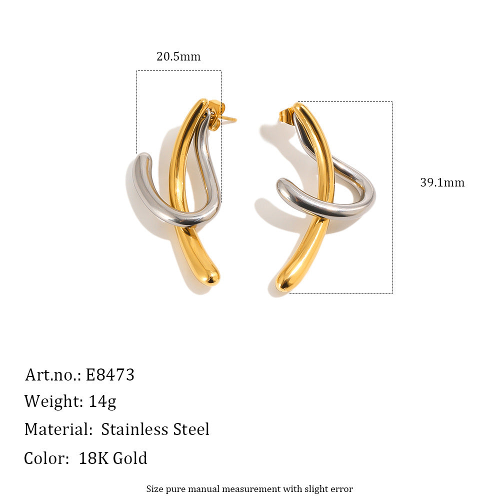 Two tone curve earring dimensions and material reference