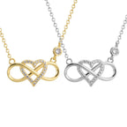 front views of gold plated and silver finish zirconia heart necklaces